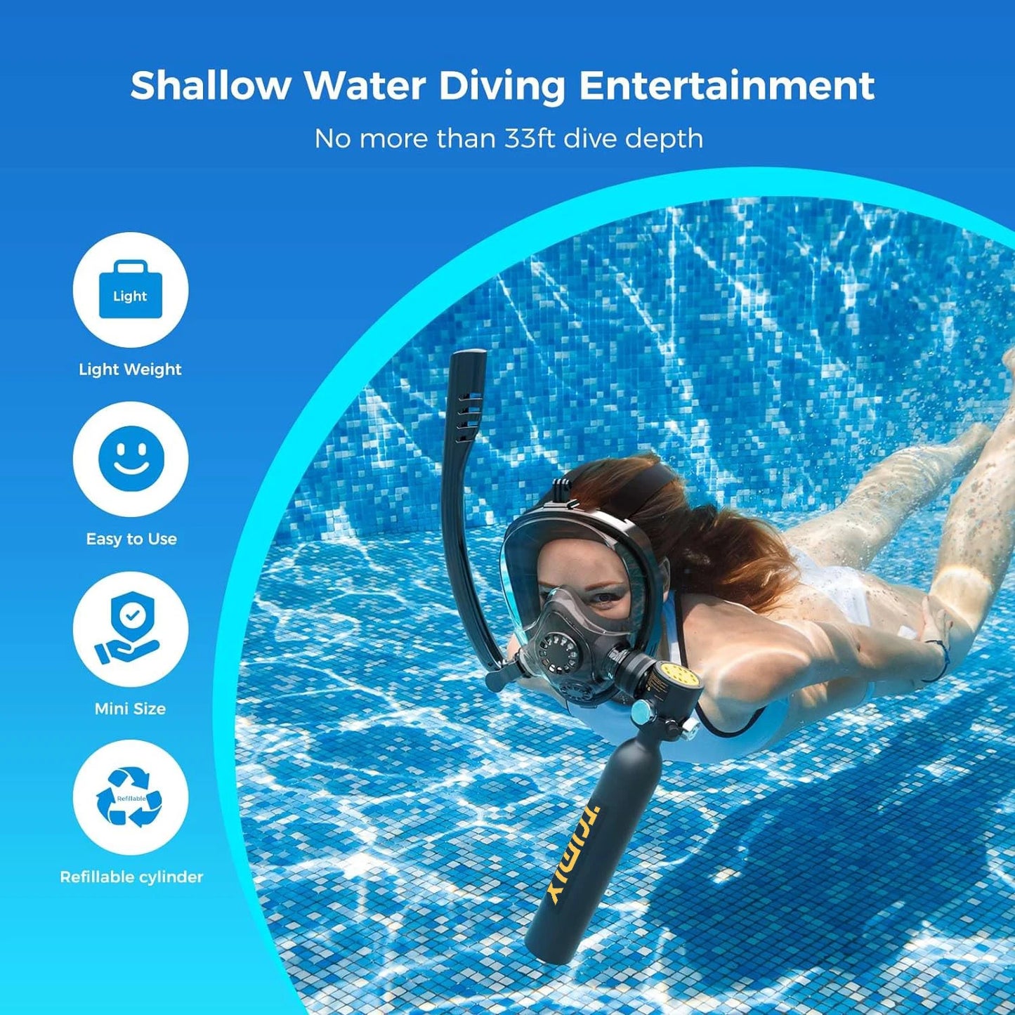 TRIMIX 0.5L Mini Scuba Lung Diving Tank With Snorkeling mask And 4-Level High-Pressure Hand Pump 10 Minutes Breathe