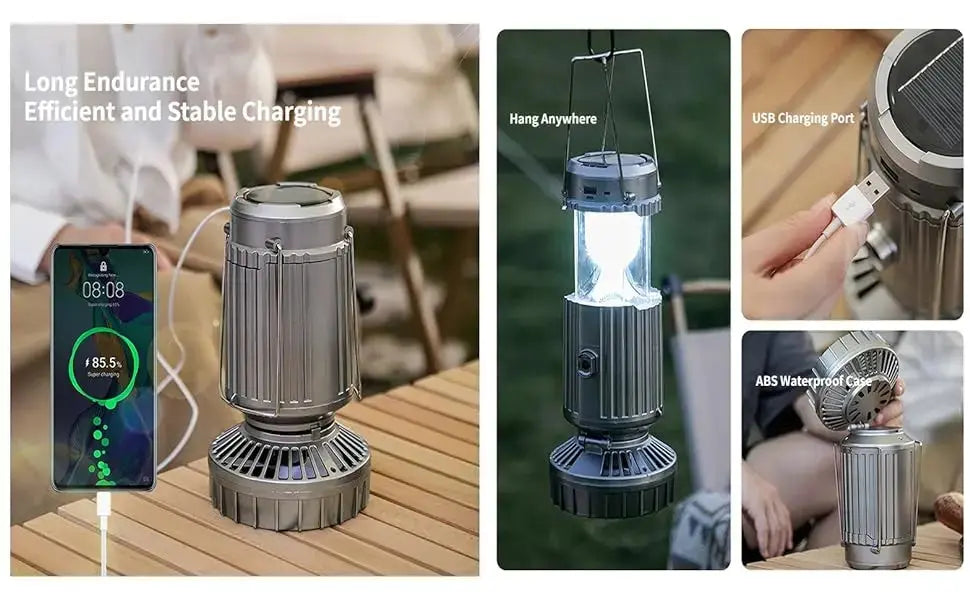 Solar Camping Lantern with Fan Rechargeable Camping Fans Charging Light for Hurricane Power Outage Tent Emergency Camping Gear WardBoyzPROShop