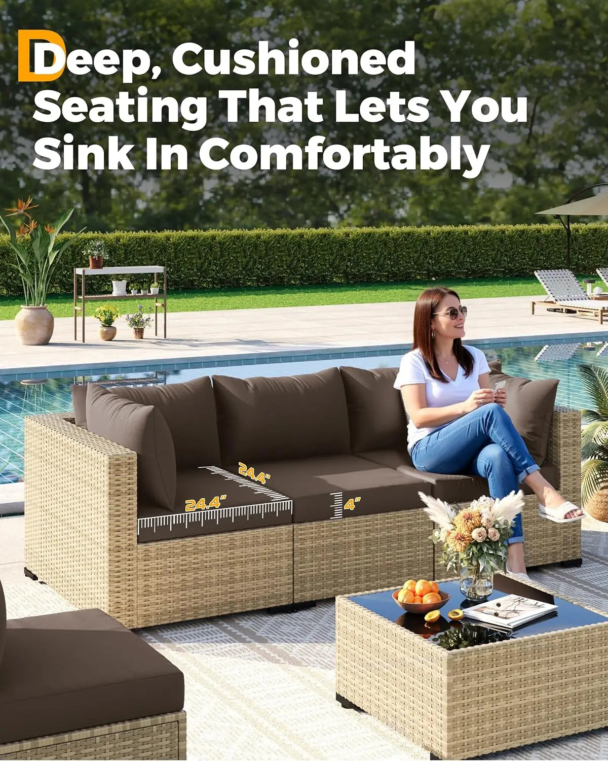 7-Piece Wicker Patio Furniture Set Non-Slip Cushion Outdoor Garden Balcony, Customized