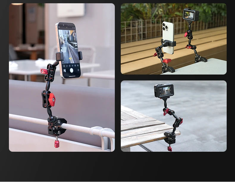 AMBITFUL 360° Double Ballhead Magic Arm With Super Clamp Kit 1/4" Screw Ball Head Adapter For Monitor LED Light Camera