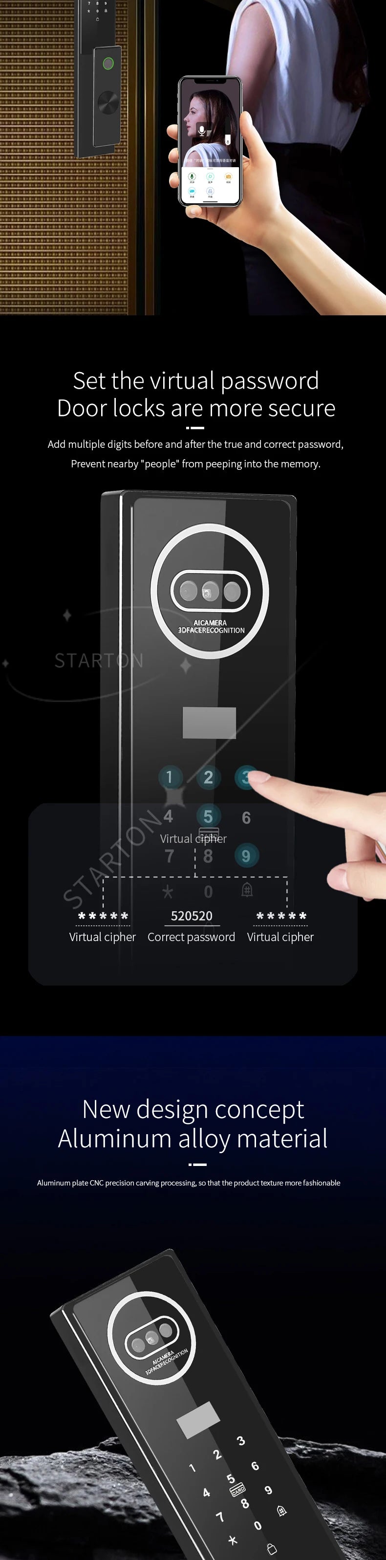 Metallic Security Electric Key Smartlock Wifi Digital Boshi Smart Products Intelligent Look Door With Camera Tuya Oklok Locks
