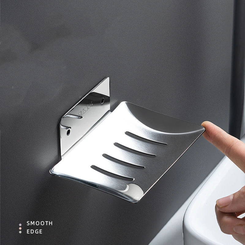 Stainless Steel Soap Holder Bathroom Soap Dish With Drain Water No Drilling Wall Mounted Soap Box Bathroom Accessories