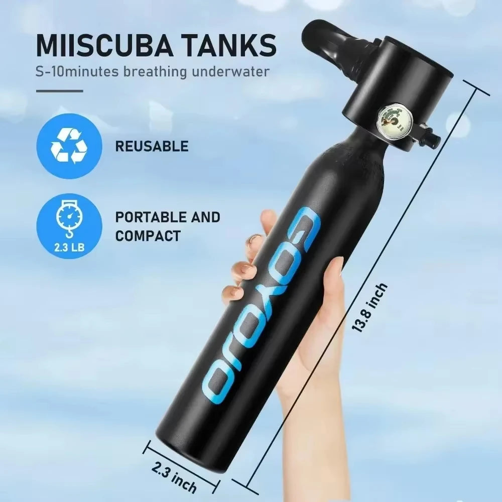GOYOJO Mini Scuba Tank 0.5L with Pump Reusable Scuba Diving Cylinder Kit Gear for Emergency Rescue Boat Cleaning 3000 PSI