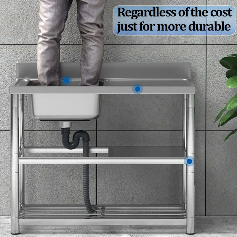 Thickened Stainless Steel Washbasin Household Sink Double Sink Kitchen Washing Basin Countertop Integrated with Bracket Sink