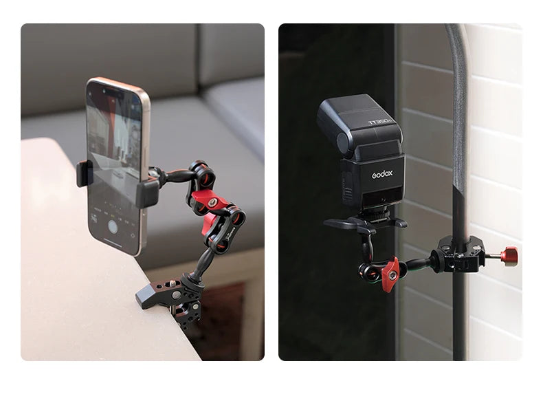 AMBITFUL 360° Double Ballhead Magic Arm With Super Clamp Kit 1/4" Screw Ball Head Adapter For Monitor LED Light Camera