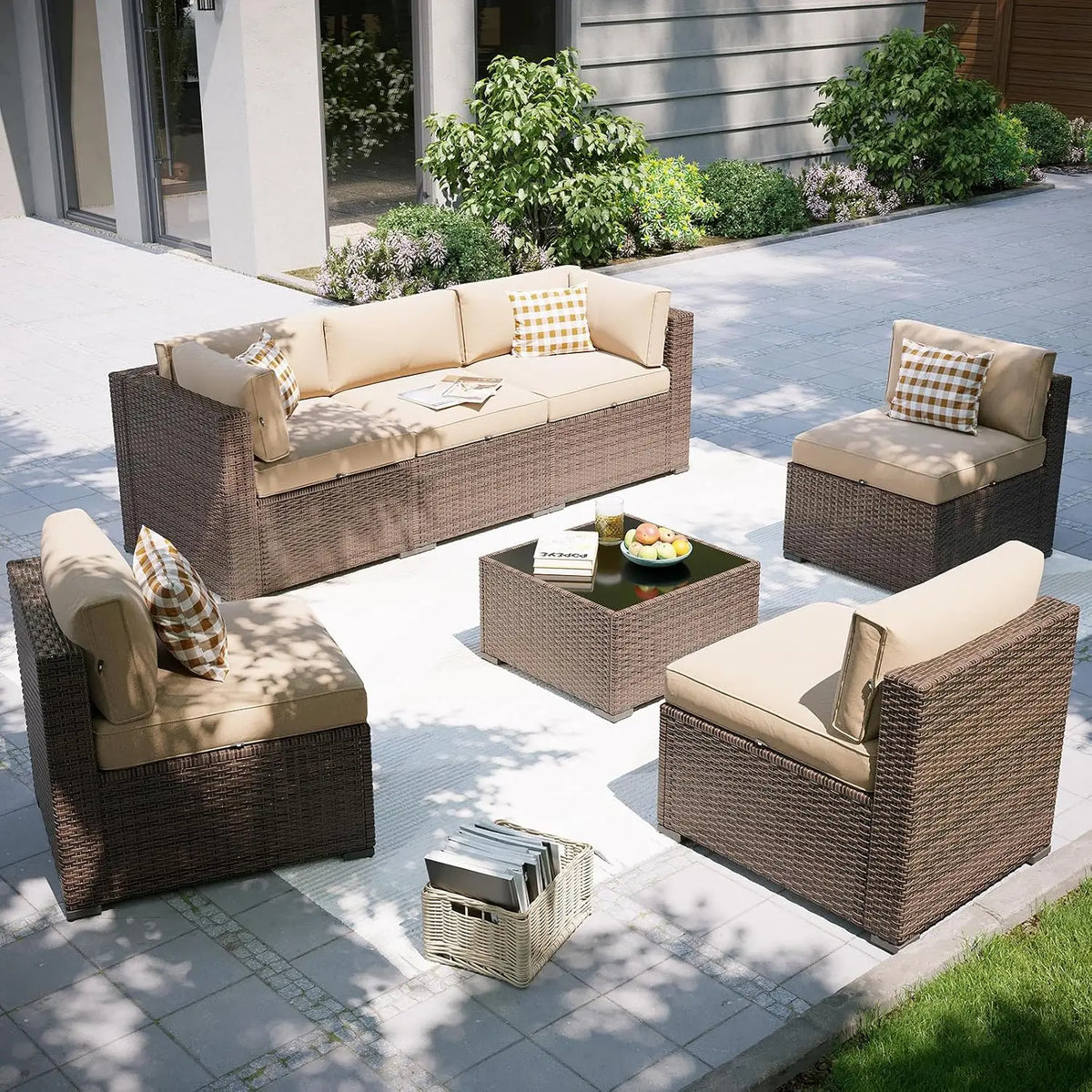 7-Piece Outdoor Sectional Sofa Set with Waterproof Cover, Wicker Rattan Patio Furniture for Backyard Garden, Customized