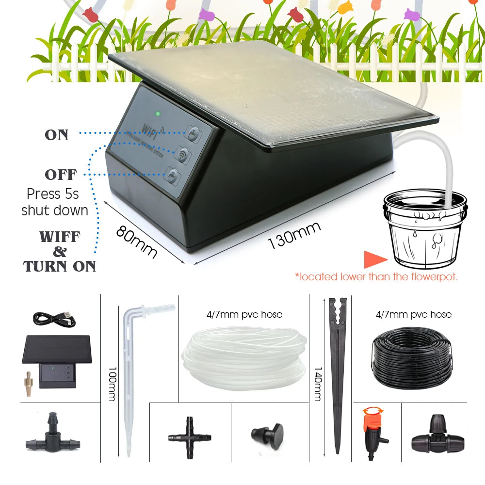Tuya Wifi-compatibility Solar Power Timer Pump Automatic Drip Irrigation Kit Garden Mobile Phone Remote Control Watering System