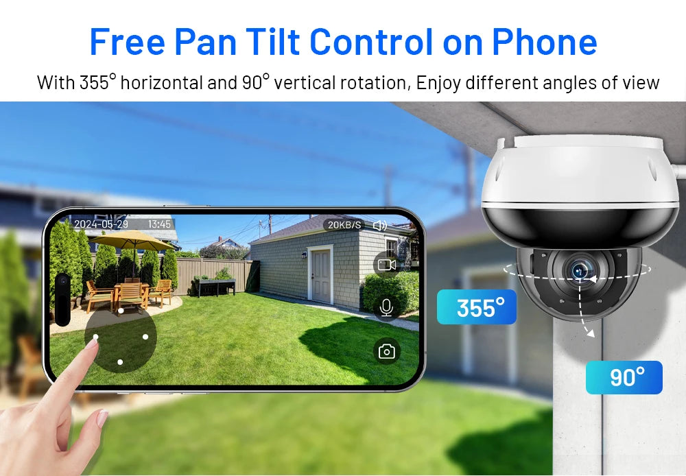 Security Dome 2.4/5 GHz WiFi PTZ Camera Outdoor 5MP Wireless IP Camera 5X Zoom Indoor Auto Tracking Infrared Night Vision 2-Way