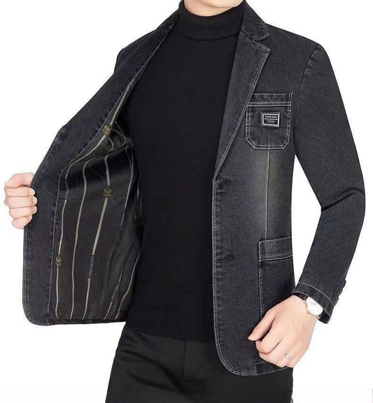 Men Black Casual Denim Blazers Jackets Quality Male Autumn Business Slim Fit Blazers Coats Jeans Jackets Mens Clothing Size 4XL