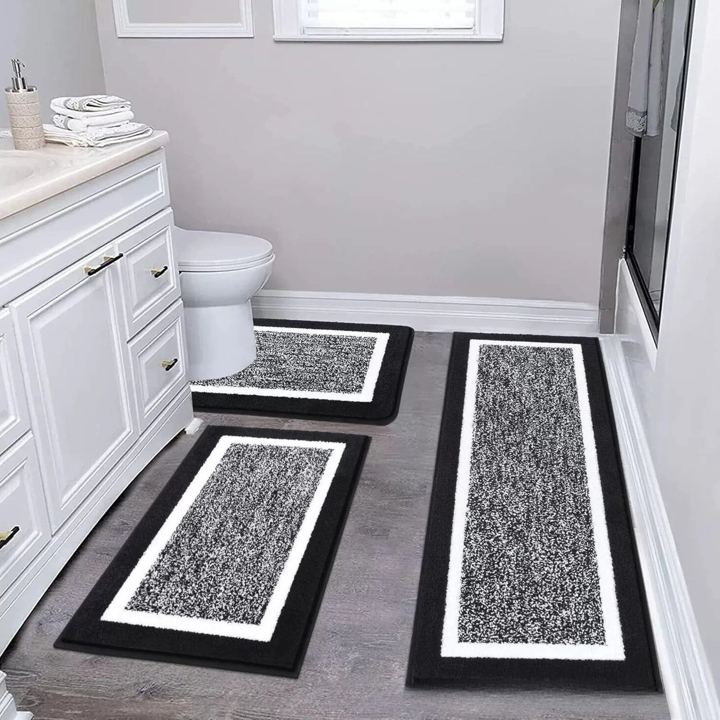 Washable Microfiber Bathroom Rugs Set 3pcs/set  Non Slip Absorbent Bath Mats for Bathroom Floor / Shower Mat/ Bathroom Rug/욕실 카펫