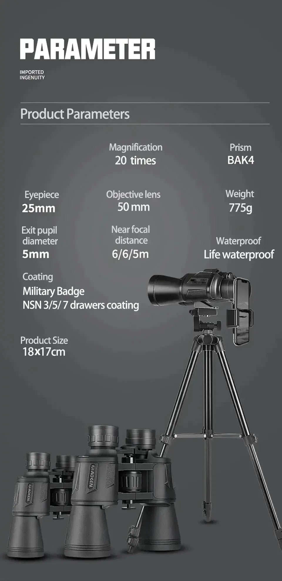 20X50 Binoculars for Adults High Powered Professional Binoculars with FMC Lens Central Focus Ideal for Bird Watching WardBoyzPROShop