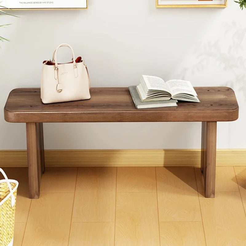‌Solid Wood Entryway Bench - Multi-Purpose Stool for Living Room, Sofa Side Table & Shoe Storage, Rustic Home Decor