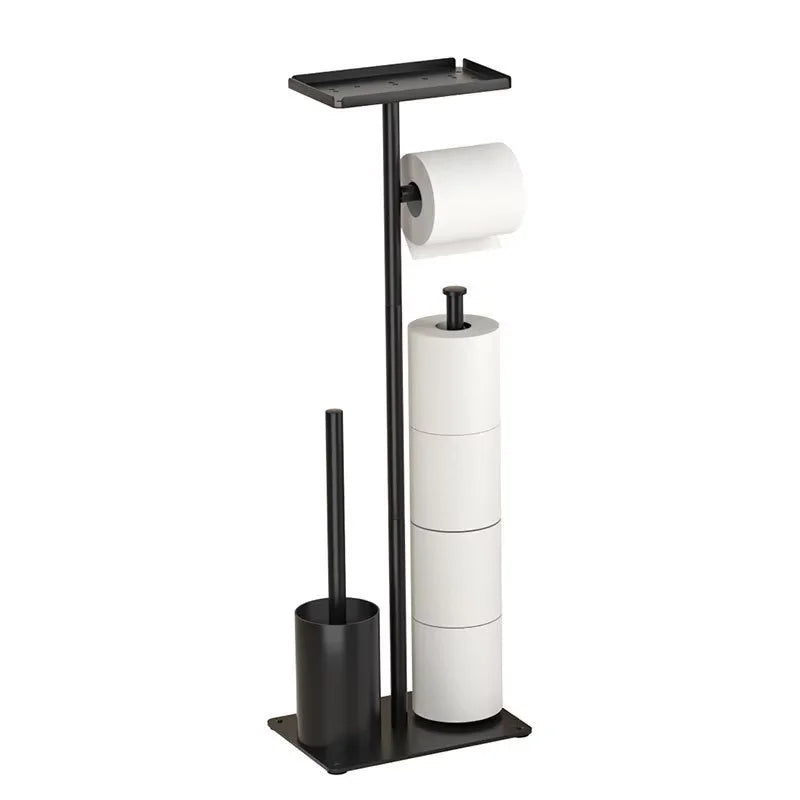 Floor-standing Tissue Holder Vertical Movable Toilet Paper Storage Rack Nail-Free Toilet Brush Holder Roll Paper Holder Bathroom