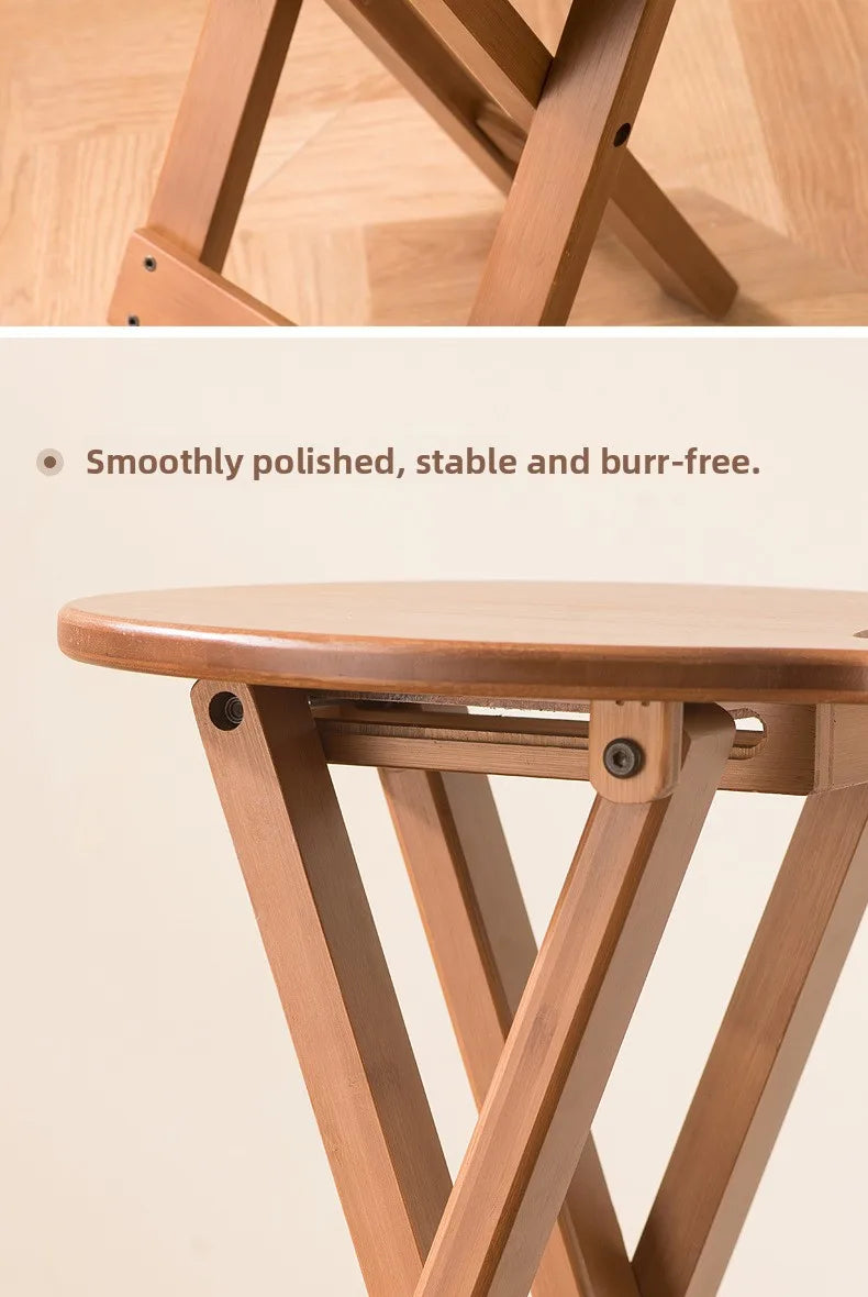 Retro style bamboo folding stool, household foldable round stool, foldable high stool, bar stool, restaurant dining stool