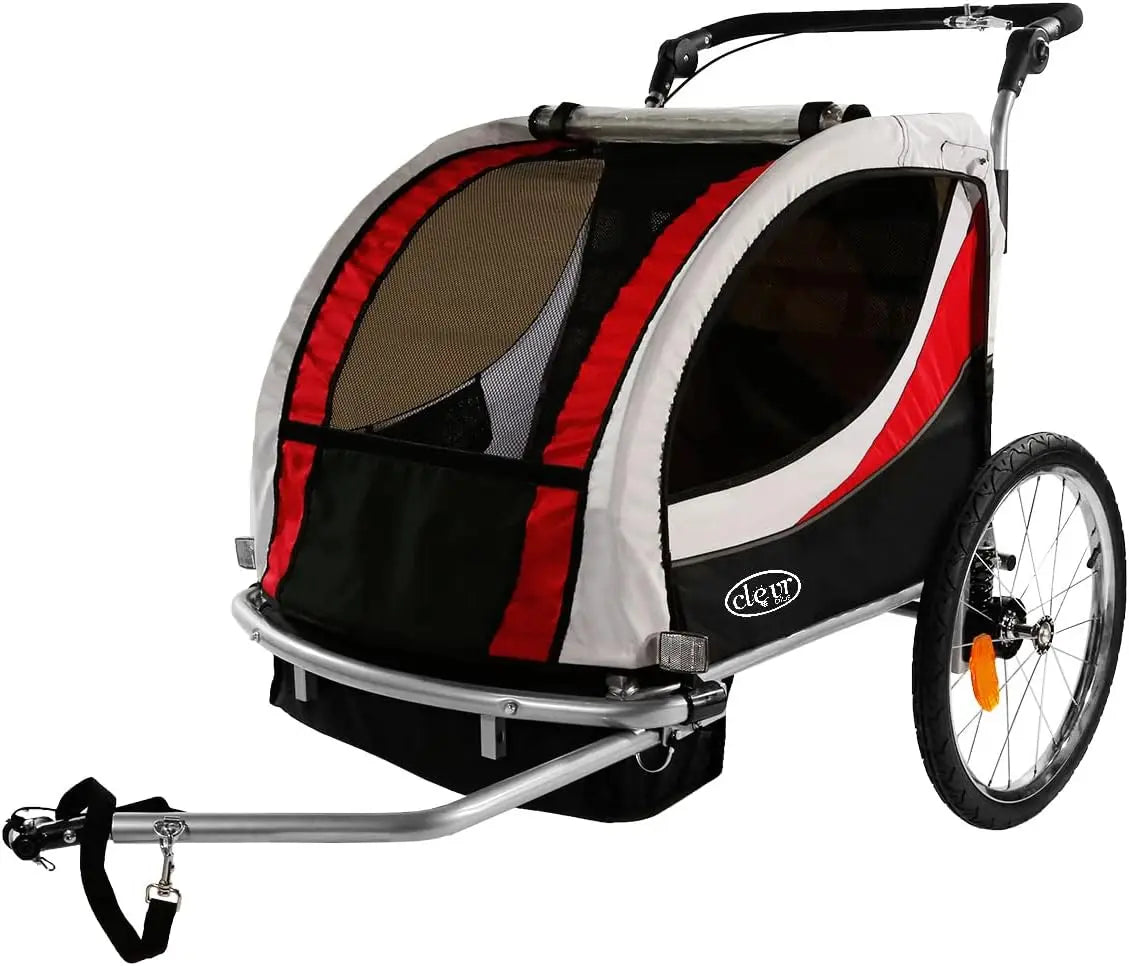 Deluxe 3-in-1 Double 2 Seat Bicycle Bike Trailer Jogger Stroller for Kids Children | Foldable Collapsible w/Pivot Front Wheel WardBoyzPROShop