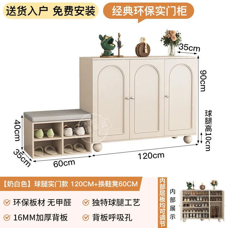 Home porch indoor entrance door shoe cabinet porch cabinet small size large capacity rattan solid wood locker.