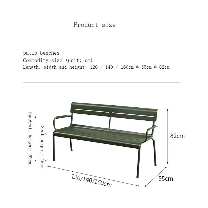 Outdoor Courtyard Leisure Bench Outdoor Garden Terrace Aluminum Alloy Double Bench Balcony Back Bench