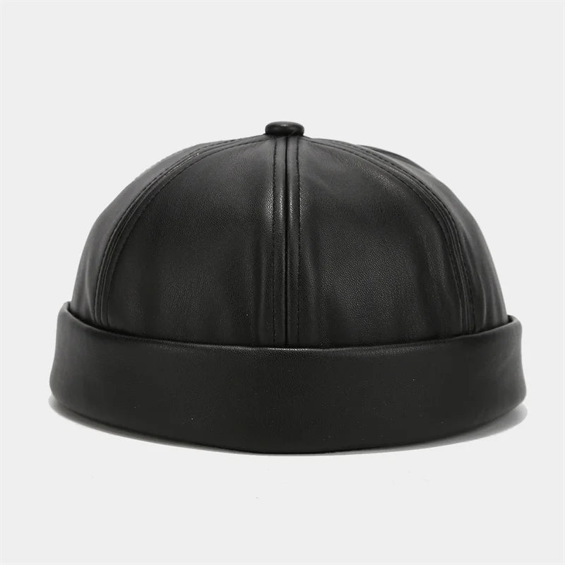 Retro Solid Color Brimless Hat Spring Summer Fashion Casual PU Leather Melon Caps Docker Cap Men Women Adjustable Hip Hop Hats WardBoyzPROShop