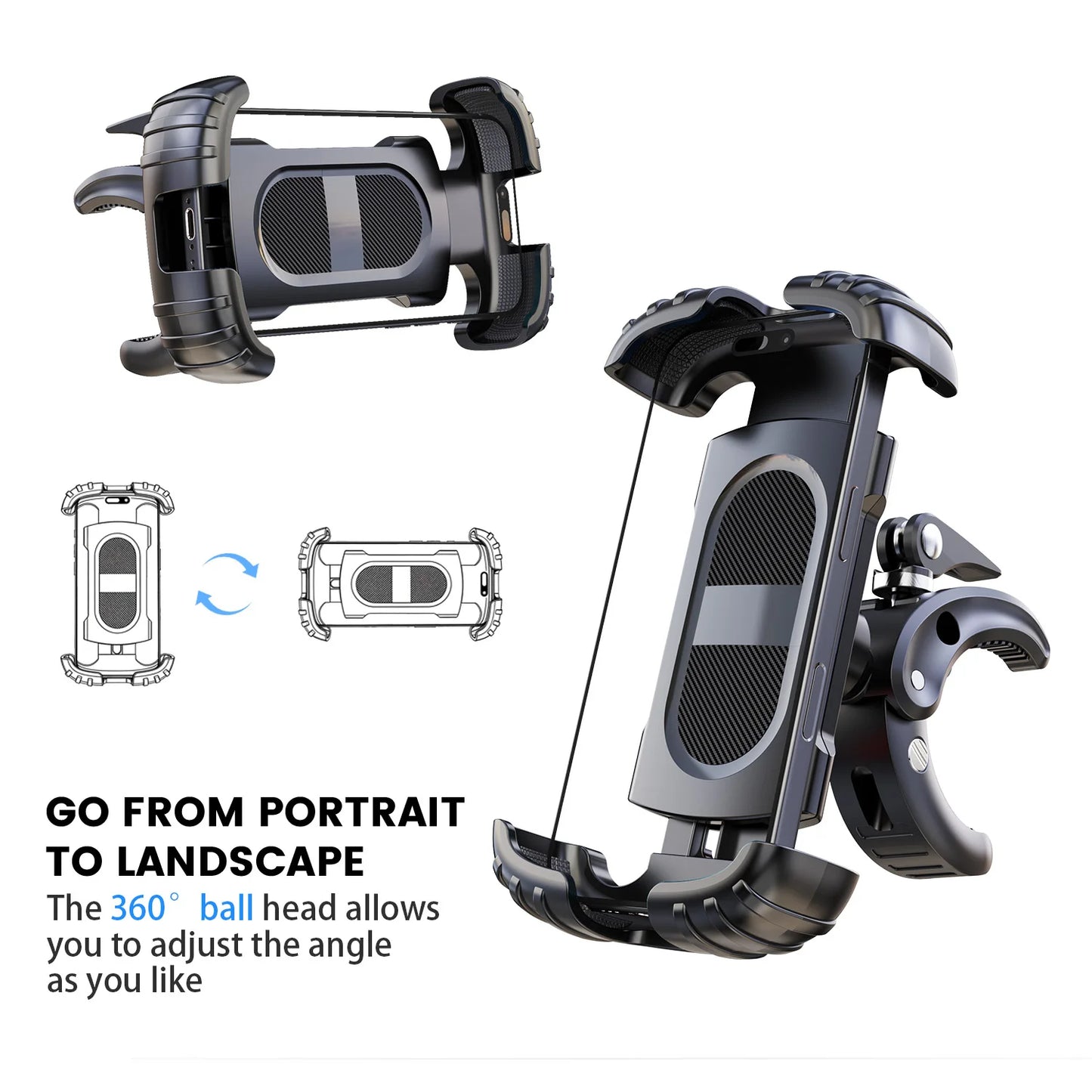 LRBH Marine Phone Mount, Crocodile Clip Arm Boat Holder, Quick Lock 360° Rotation, Shockproof Scratch-Free, Fits 4.7-7.2" Phones