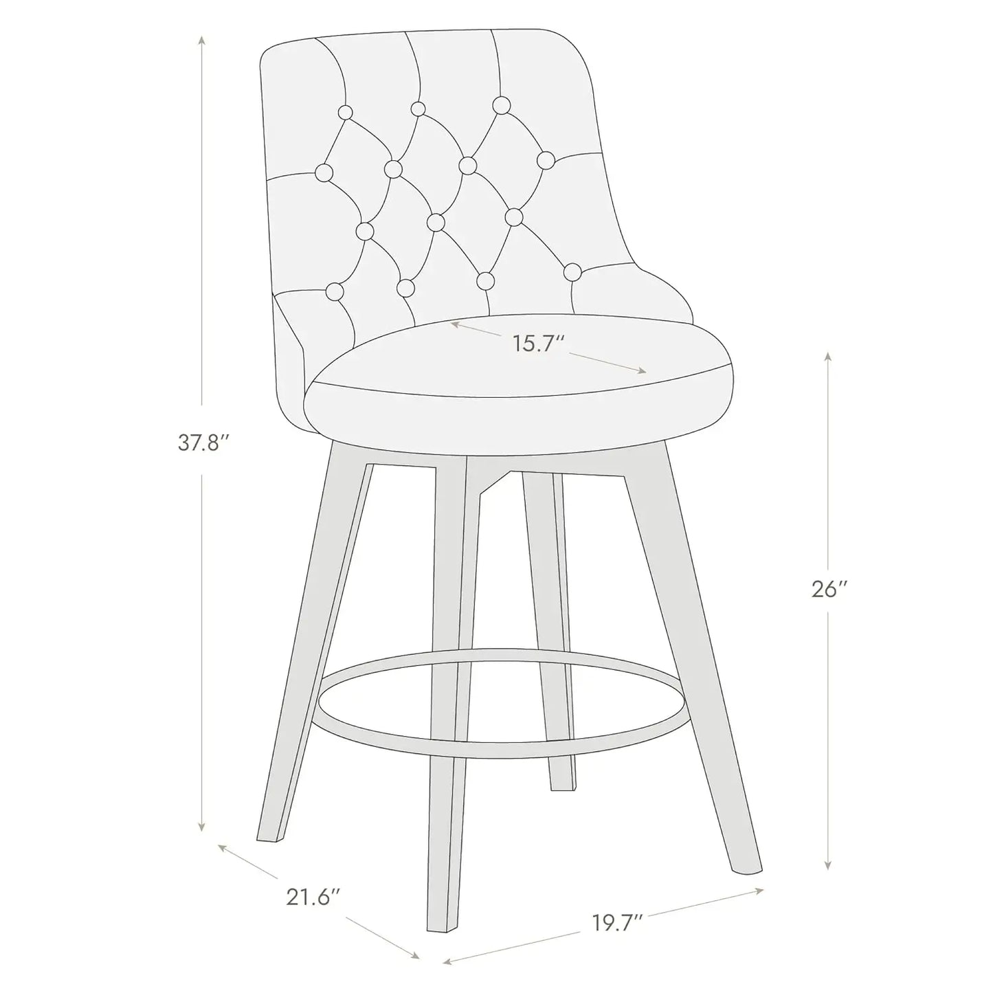 Swivel Counter Height Bar Stools Set of 2, Faux Leather Upholstered Backrest, Solid Wood Legs 26" Seat, Grey, Customized