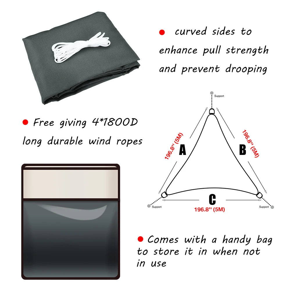 5/3.6/3/2M Triangle Shade Sail Waterproof Sunshade Sail Canopy 98%UV Block Awning with Free Rope for Garden Patio Pergola Gazebo WardBoyzPROShop