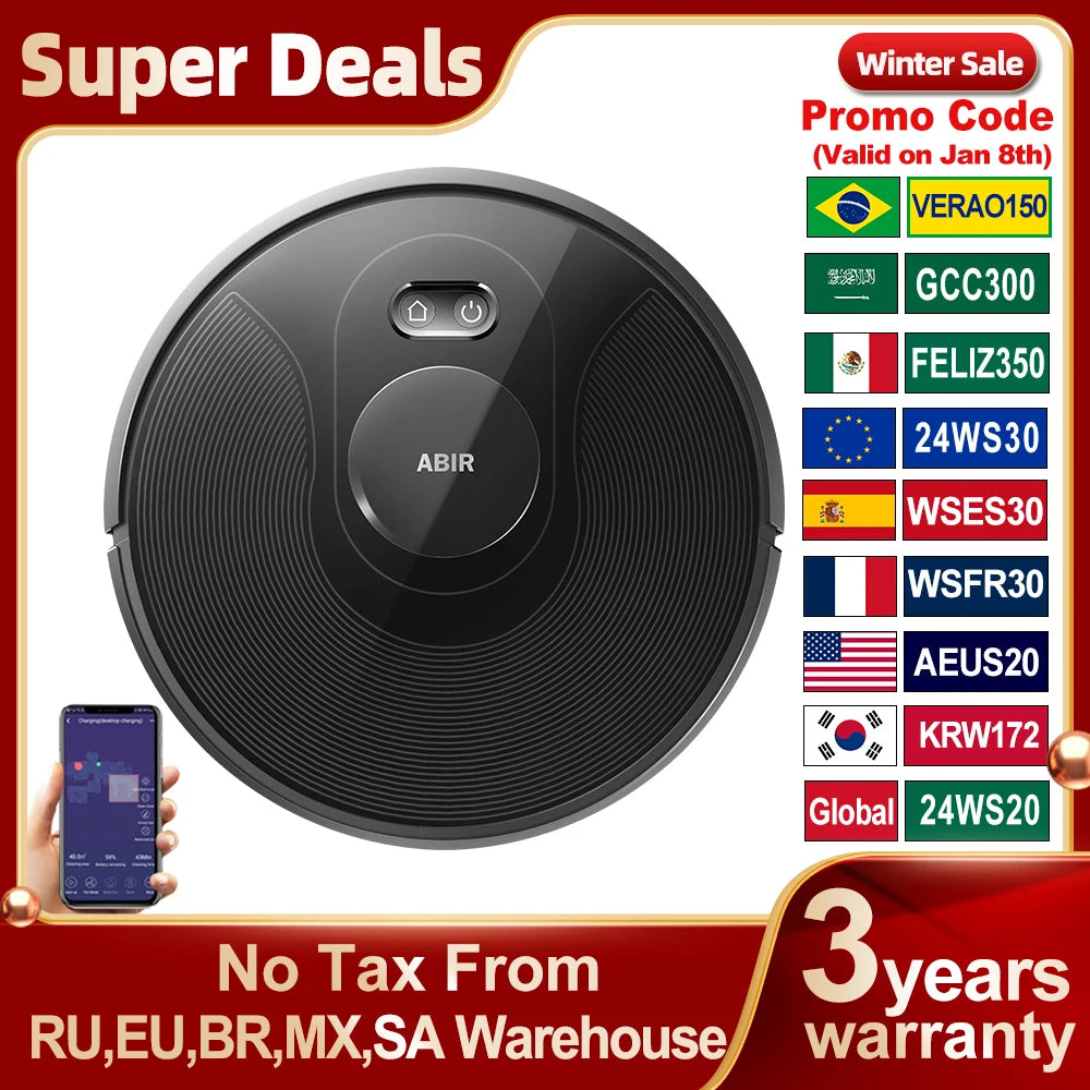 ABIR X8 Robot Vacuum Cleaner ,Laser System, Multiple Floors Maps, Zone Cleaning,Restricted Area Setting for Home Carpet Cleaning