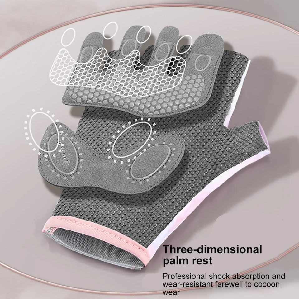 NOFOXO 1Pair Half-Finger Cycling Sports Gloves Women Breathable Anti-Slip Shock Absorbent Yoga Fitness Exercise Wear Resistant
