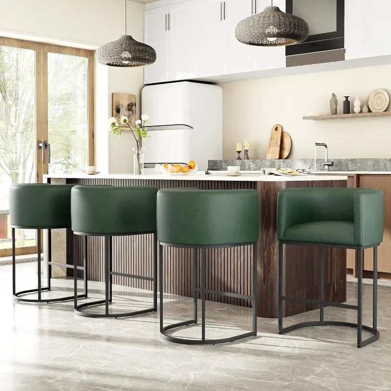 26" H Counter Height Bar Stools Modern Barrel Counter Stools with Backrest and Arms, Linen Fabric Upholstered Accent Barstools