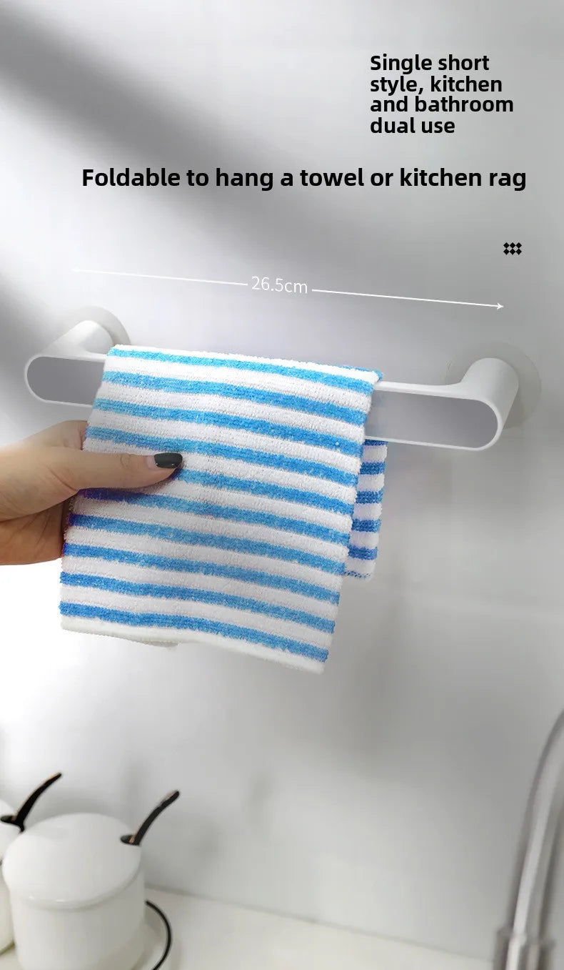 No Drill Bathroom Towel Rack with Suction Cups, Adjustable Shelf for Bath Kitchen Dorm, Nordic Rustproof Stainless Steel