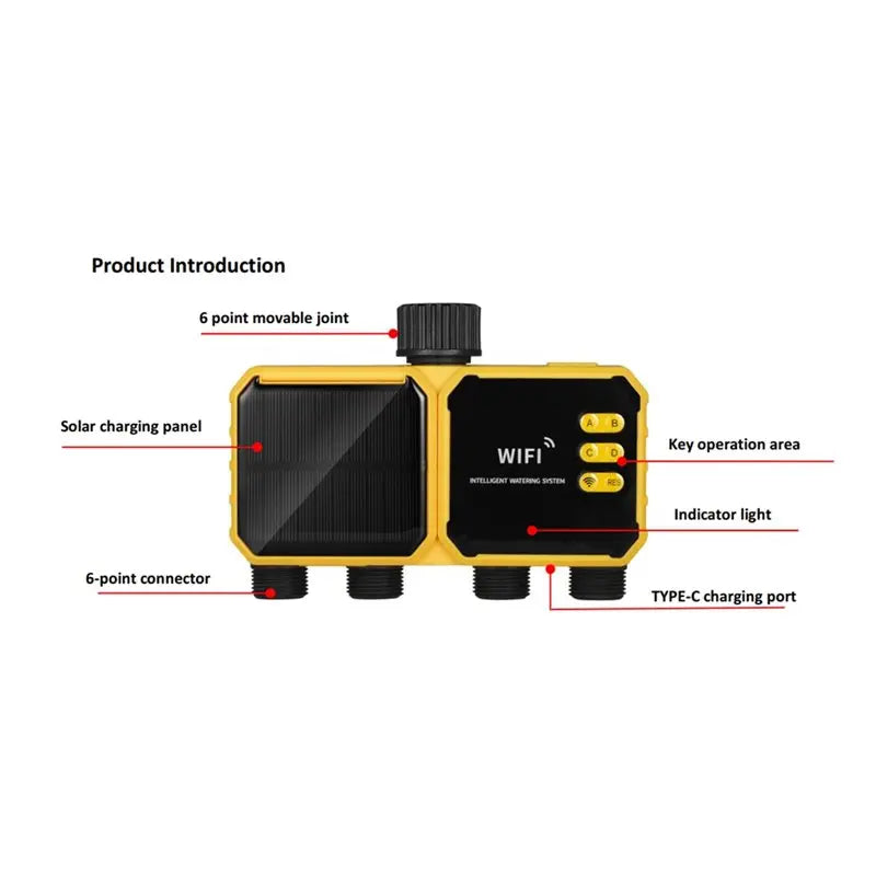 J1UL1N Solar Powered Outdoor Water Timer Automatic Irrigation System 4 Outlets WIFI Solar Irrigation Timing Controller