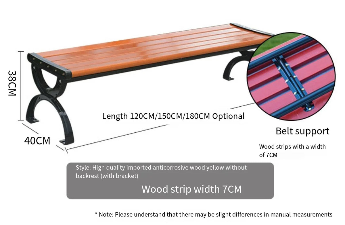 Classic Outdoor Wooden Bench with Durable Cast Iron Frame Weatherproof Garden Park Public Seating for Patio Lawn Landscape Decor