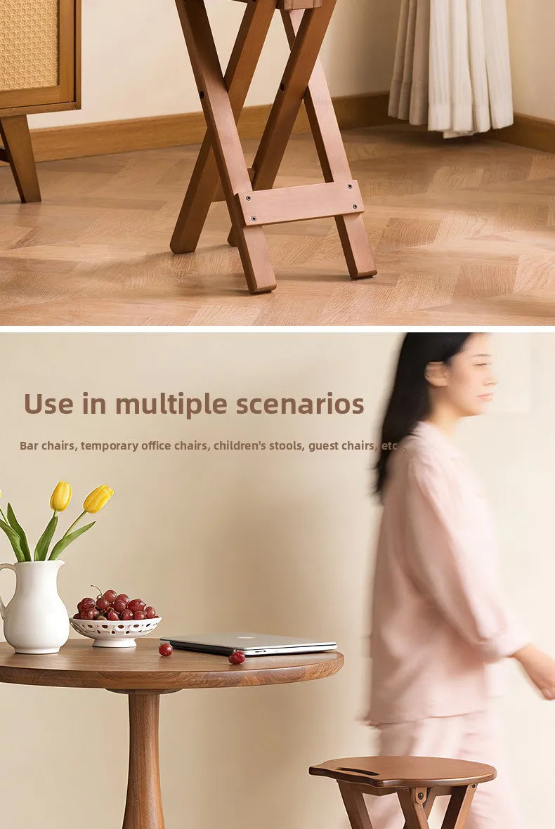 Retro style bamboo folding stool, household foldable round stool, foldable high stool, bar stool, restaurant dining stool
