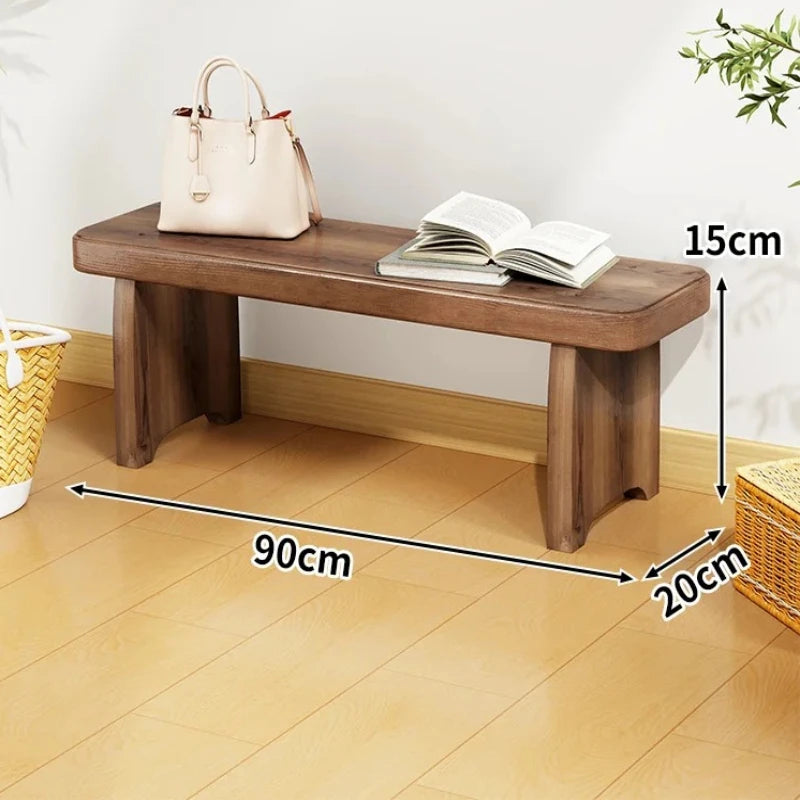 ‌Solid Wood Entryway Bench - Multi-Purpose Stool for Living Room, Sofa Side Table & Shoe Storage, Rustic Home Decor