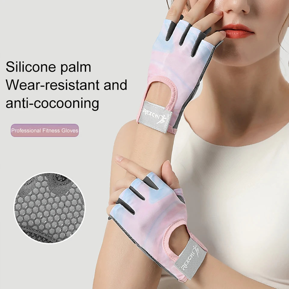 NOFOXO 1Pair Half-Finger Cycling Sports Gloves Women Breathable Anti-Slip Shock Absorbent Yoga Fitness Exercise Wear Resistant