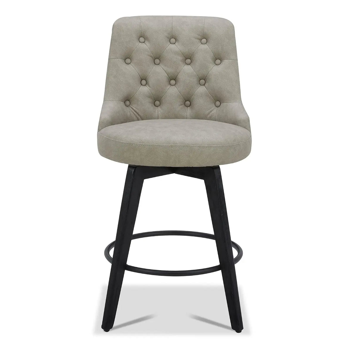 Swivel Counter Height Bar Stools Set of 2, Faux Leather Upholstered Backrest, Solid Wood Legs 26" Seat, Grey, Customized