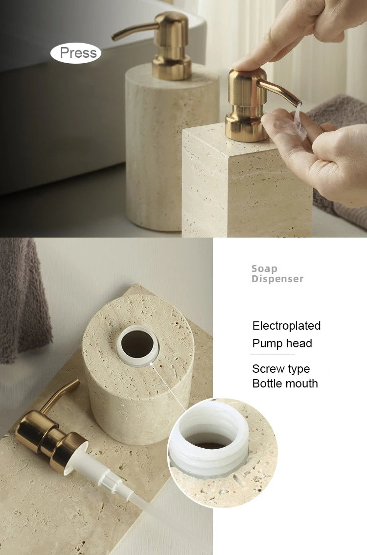 Travertine Bathroom Accessories Set Luxury Soap Dish Soap Dispenser Reed Diffuser Tissue Box Tray Bathroom Set