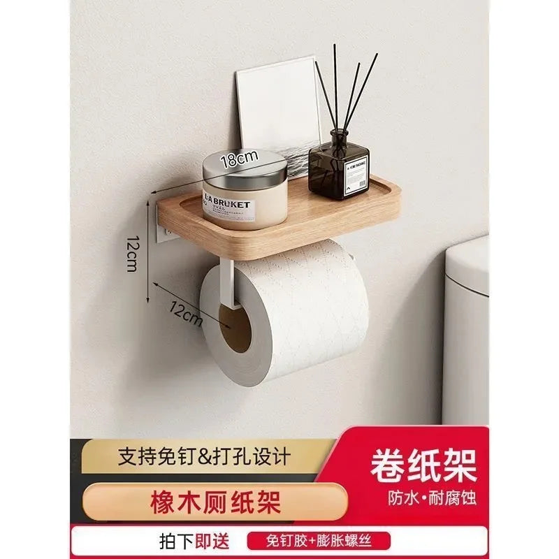 Light Luxury Wooden Wall Mounted Tissue Holder Without Punching Toilet Paper Holder Bathroom Accessories Home Decoration