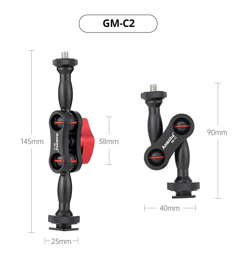 AMBITFUL 360° Double Ballhead Magic Arm With Super Clamp Kit 1/4" Screw Ball Head Adapter For Monitor LED Light Camera