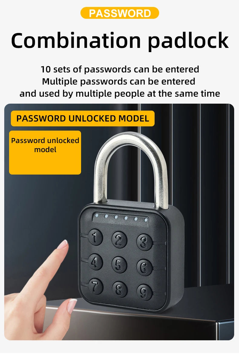 Smart Pad Lock Fingerprint Padlock Cabinet Lock Dormitory Anti-Theft Lock USB Rechargeable Security Keyless Lock Smart Padlock