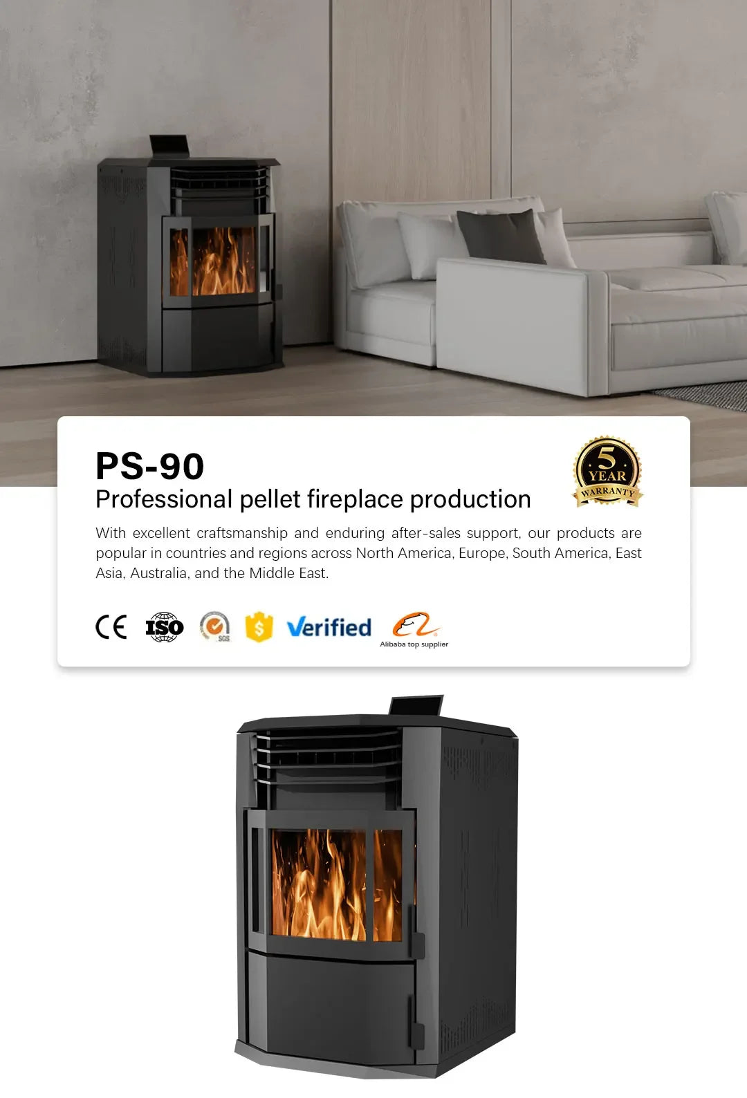 【Best-selling】10kW Automatic Modern Indoor Wood Burner Biomass Pellet Stove Central Water Heating Free-standing for Home Firepla