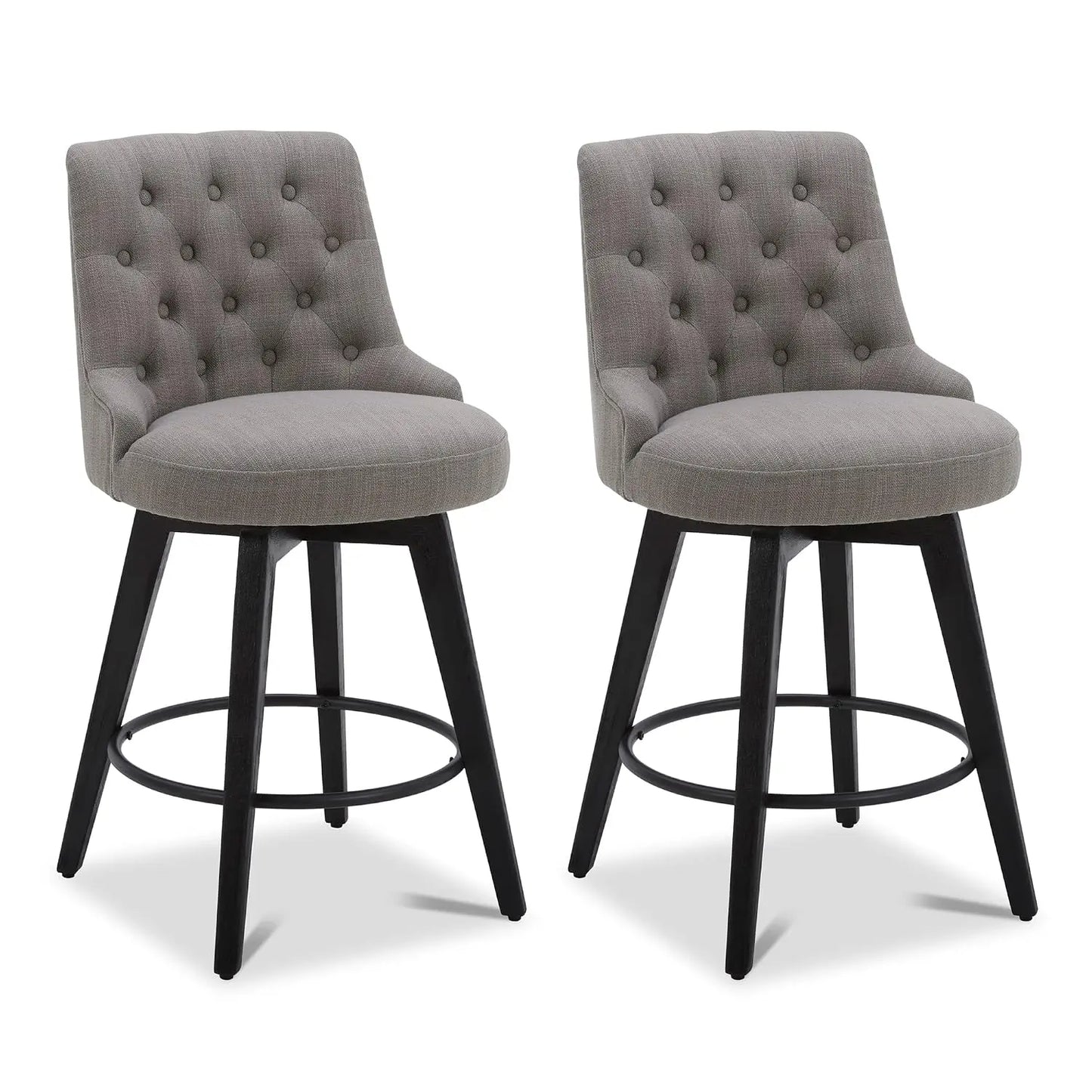 Swivel Counter Height Bar Stools Set of 2, Faux Leather Upholstered Backrest, Solid Wood Legs 26" Seat, Grey, Customized