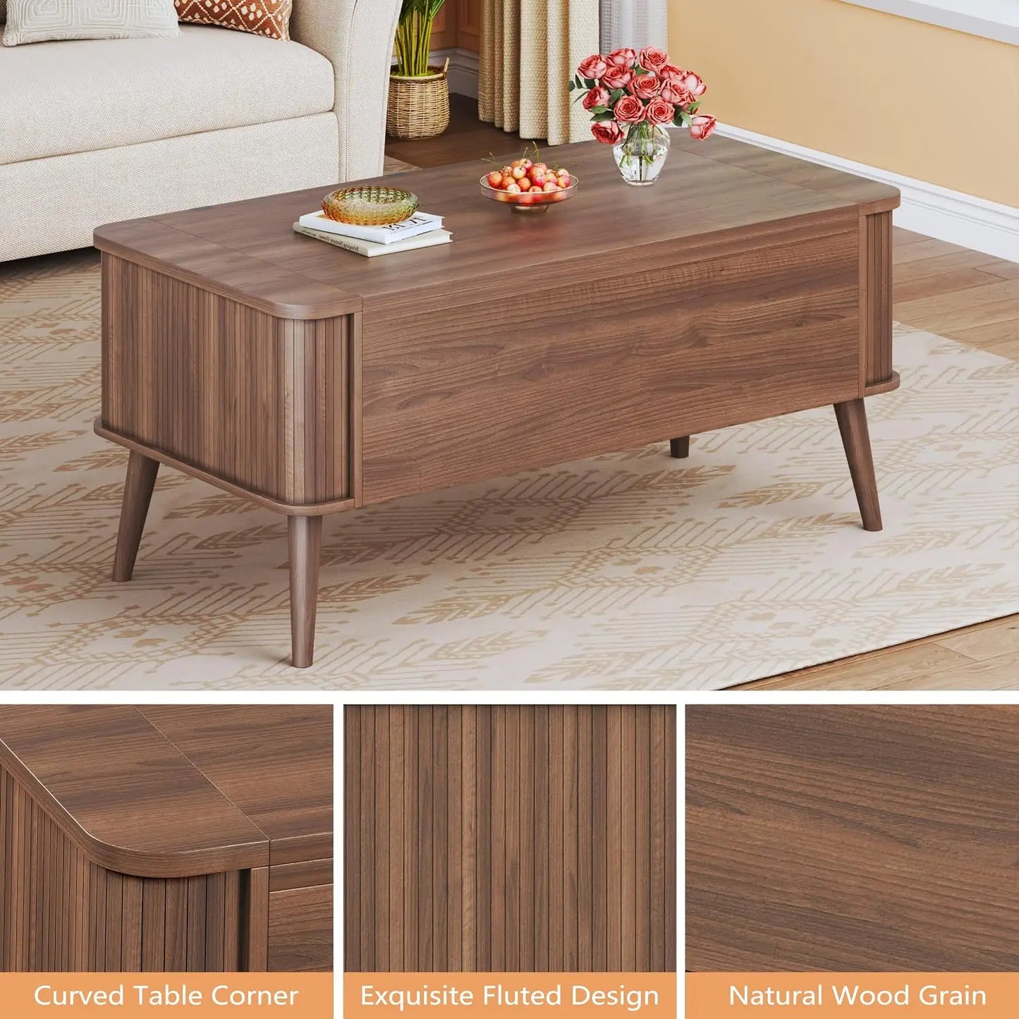 Lift Top Coffee Table, 40" Square with 3 Hidden Compartments, Table Converts to Dining Table for  Home , , Customized
