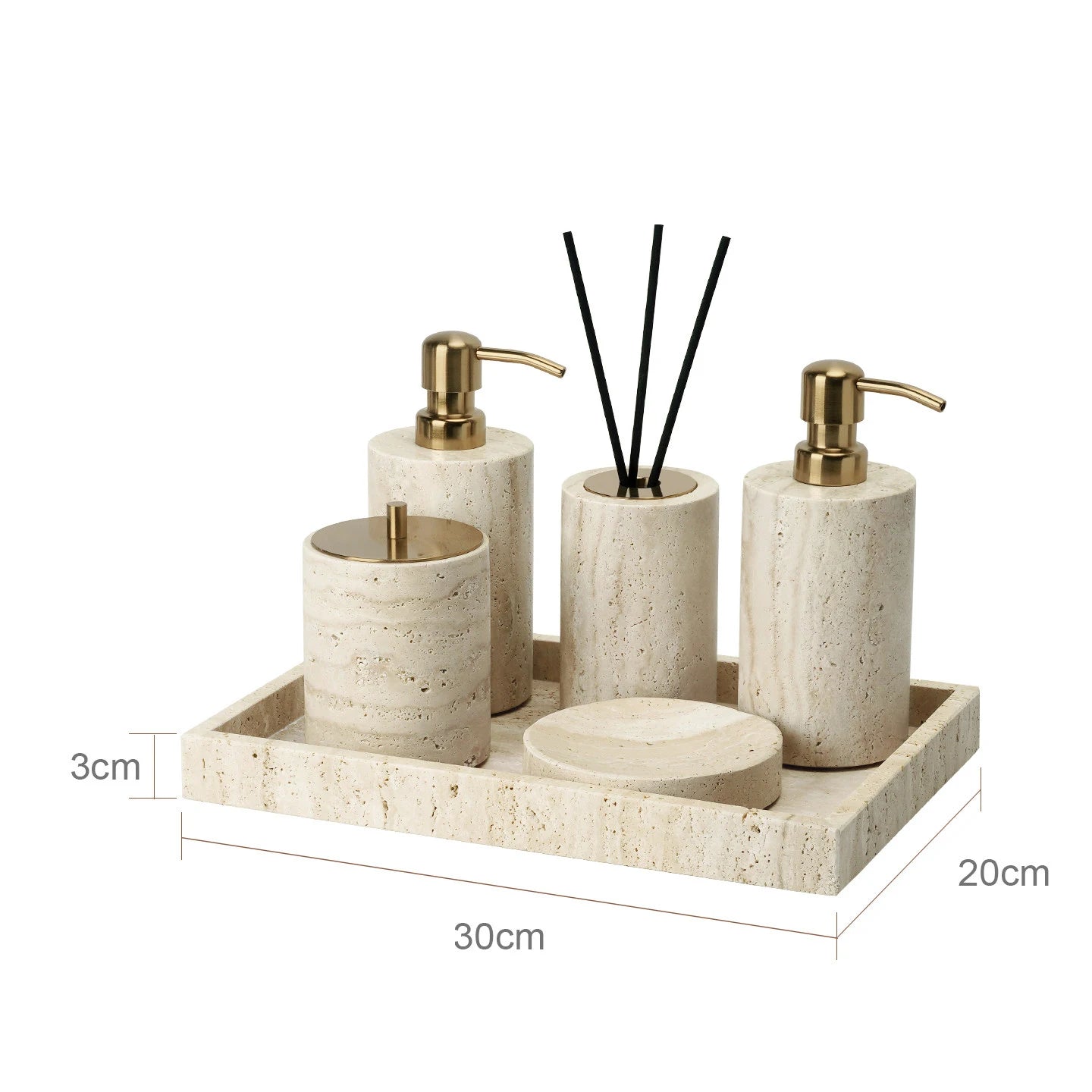 Travertine Bathroom Accessories Set Luxury Soap Dish Soap Dispenser Reed Diffuser Tissue Box Tray Bathroom Set