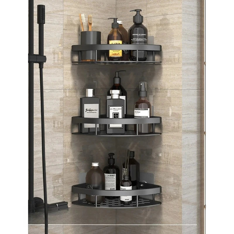 No Drill Bathroom Storage Rack Wall Mount Corner Shelf Shower Holder for WC Shampoo Organizer - Bathroom Accessories
