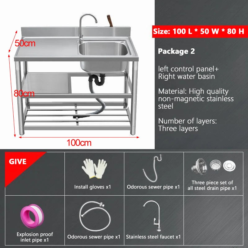 Thickened Stainless Steel Washbasin Household Sink Double Sink Kitchen Washing Basin Countertop Integrated with Bracket Sink