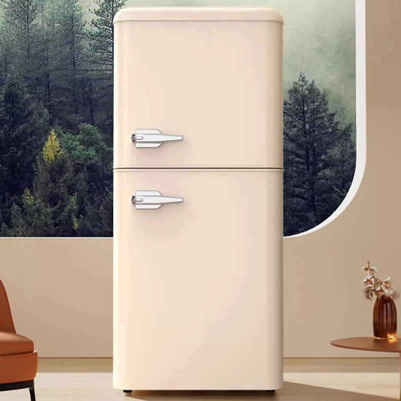 Household Retro Small Energy Saving Refrigerator Double Door Kitchen Small Fridge Freezer for Apartment Home Kitchen Smart