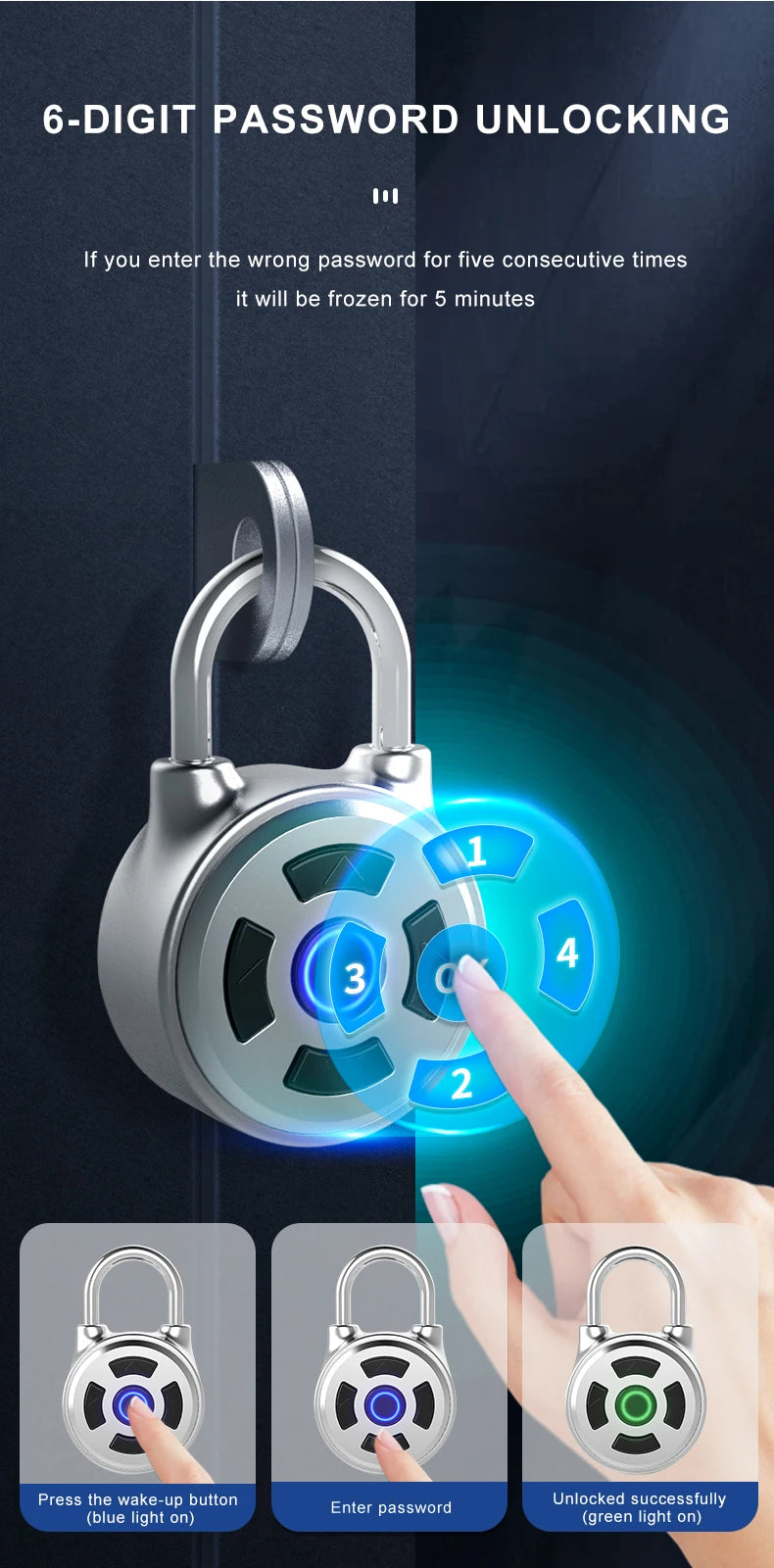 Smart Lock Bluetooth APP Control IP55 Waterproof Rechargeable for Luggage Gym Office Zinc Alloy Anti Theft Padlock