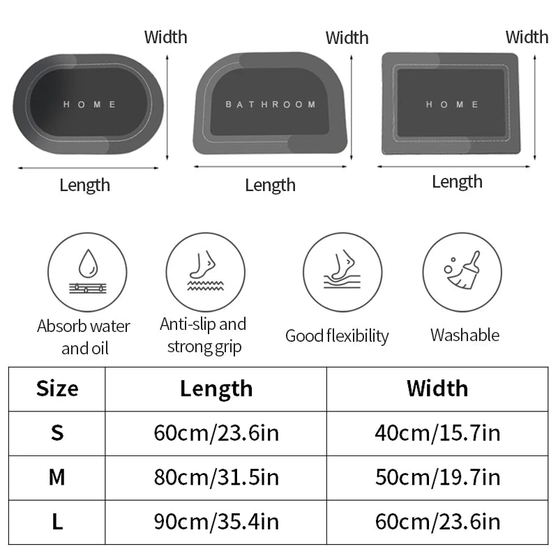 Absorbent Bathroom Bath Mat Anti-slip Shower Rug Diatom Ooze Bath Mats Kitchen Entrance Doormats Home Floormat Bathtub Carpet