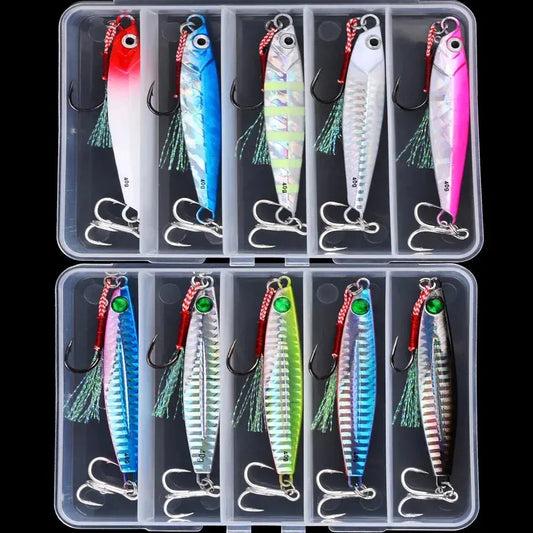 5pcs Metal Jig Fishing Lure Weights 10g-40g Trolling Hard Bait Bass Fishing Bait Tackle Trout Jigging Lure Jigs Saltwater Lures WardBoyzPROShop