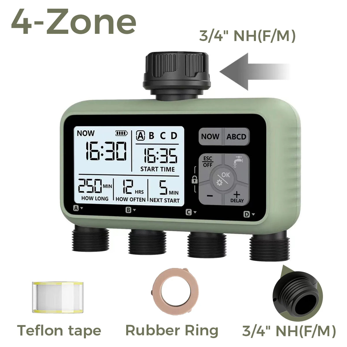 Diivoo Garden Water Timer 3 Zone Programmable Automatic Irrigation Timer with Rain Delay Manual/Auto Mode Watering for Lawn Yard